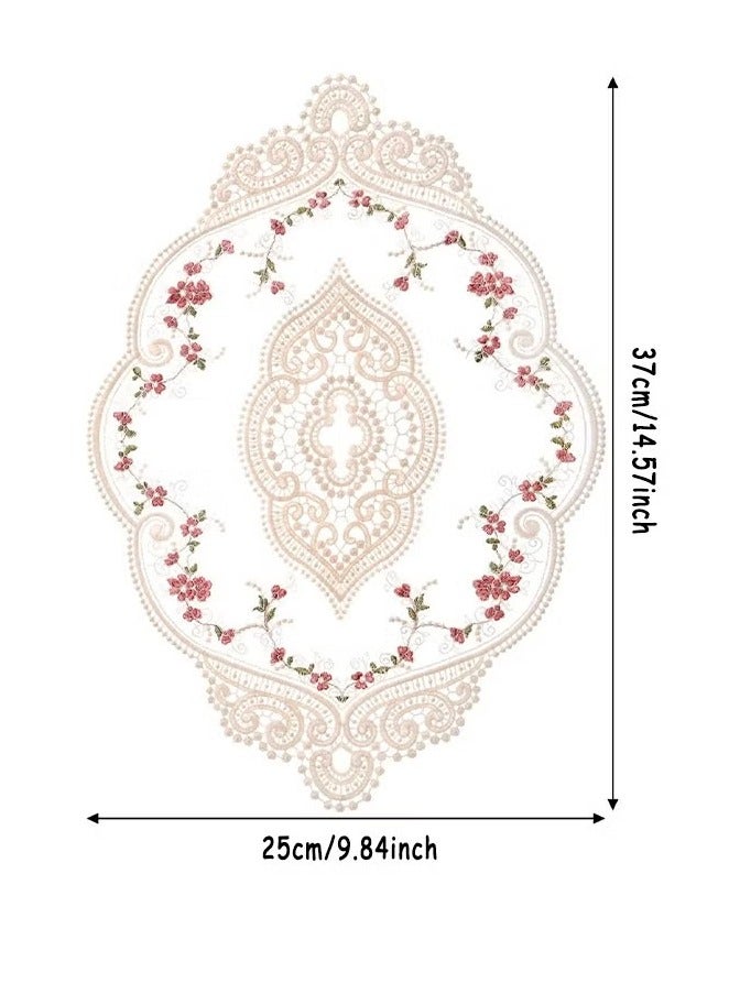 Hoasis 2 Pieces Retro Lace Placemats, Floral Decor Circle Placemats, Handmade Embroidered Table Mats, Washable Lace Cutwork Placemats - Image 2