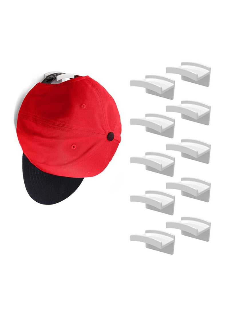 SOLARAE 10-Pack Non-Marking Sticky Wall Mount Cap Hooks for Storage - Ideal for Hats, Glasses, Headphones, Scarves & More - Perfect for Closet and Bedroom Organization, White Color. - Image 1