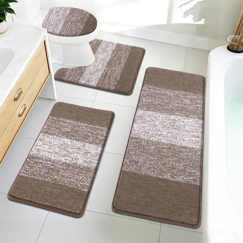 Bsmathom Bathroom Rugs Sets 4 Piece with Toilet Lid Cover, Non-Slip Bathroom Rugs and Mats Sets, Absorbent Bath Rugs Microfiber Shaggy Machine Washable Bath Rug Set, Coffee - Image 1