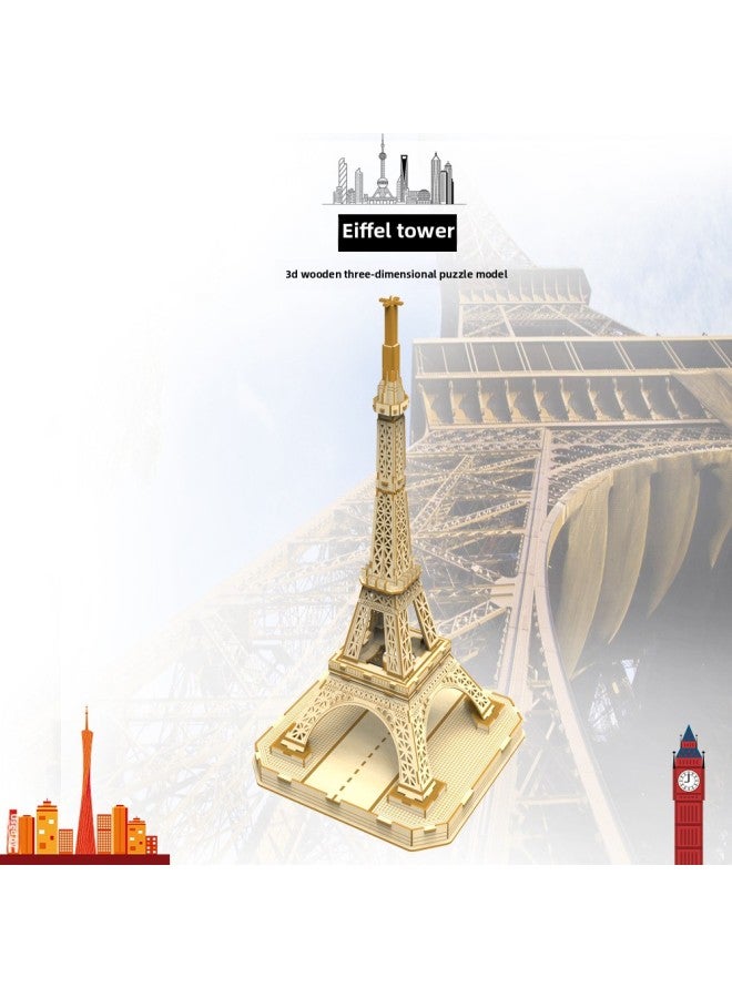 Nosto Wooden 3D Puzzle World Famous Construction Toys Educational Assembly Gift Oem Customization-Color:Eiffel Tower  - Image 1