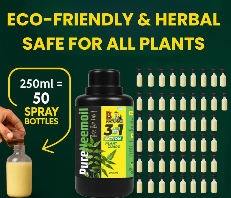 B Natural Organic Neem Oil for Plants 250ml With Free Spray Gun Concentrate Cold Pressed Water Soluble Formula for Garden & Home Plants For Making 50 Neem Spray Bottles - Image 3