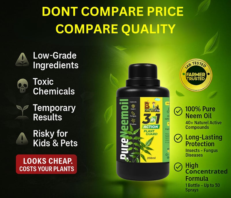 B Natural Organic Neem Oil for Plants 250ml With Free Spray Gun Concentrate Cold Pressed Water Soluble Formula for Garden & Home Plants For Making 50 Neem Spray Bottles - Image 5