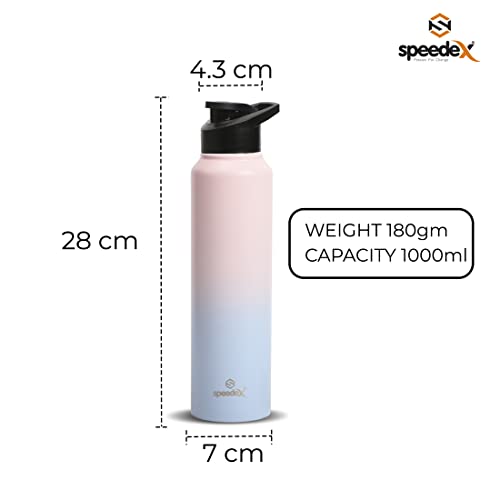 Speedex Stainless Steel Water Bottle 1 Ltr, Leak Proof Sipper Cap, BIS Approved 1000 ml Metal Bottle For Daily, Office, School, Gym, Travel Use for Men, Women, Kids, Adults, Blue Pink, Set of 1 - Image 2