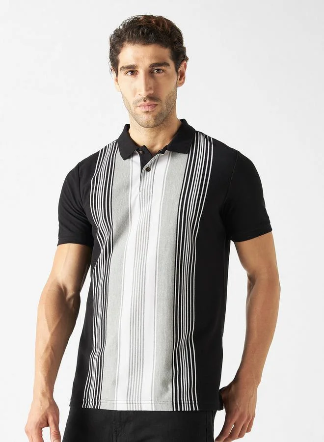 Splash FAV Striped Polo T-shirt with Short Sleeves and Button Closure
