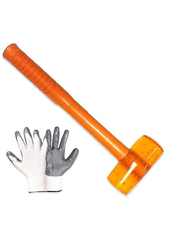 Generic Rubber Mallet Hammer and gloves with Rubber Round Head and NonSlip Comfortable Grip Handle Soft Face Hammer for Tiles and Other Work 