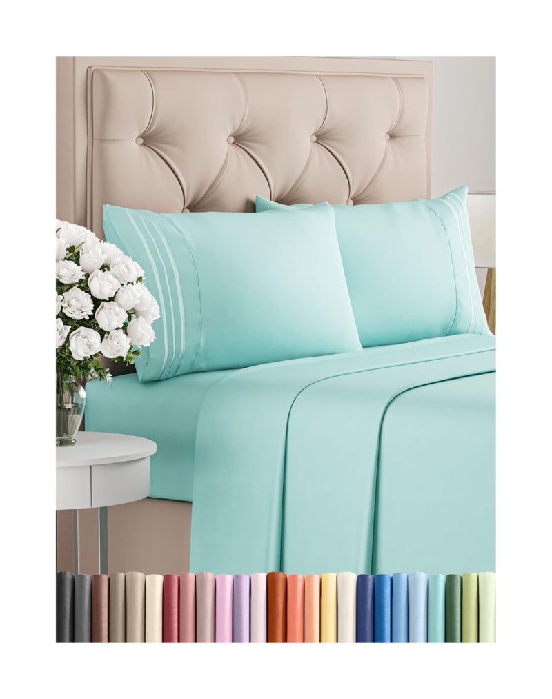 CGK Unlimited King Size 4 Piece Sheet Set  Comfy Breathable  Cooling Bed Sheets Set  Hotel Luxury Bedding for Women Men Kids  Teens  Deep Pockets EasyFit Super Soft  Wrinkle Free  OekoTex  Spa Blue 