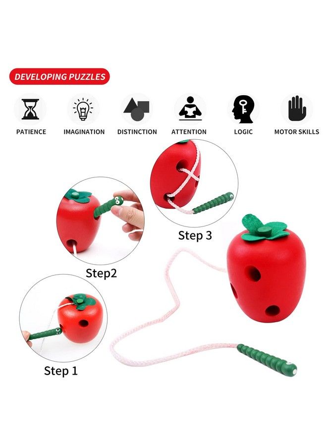 Sealive Early Development Toys Wooden Lacing Toys Montessori Activity Caterpillars Eat Apple And Kids Cheese Toys Children Learning Educational Wood Block Puzzles Toy For Toddlers Boys Girls  - Image 3