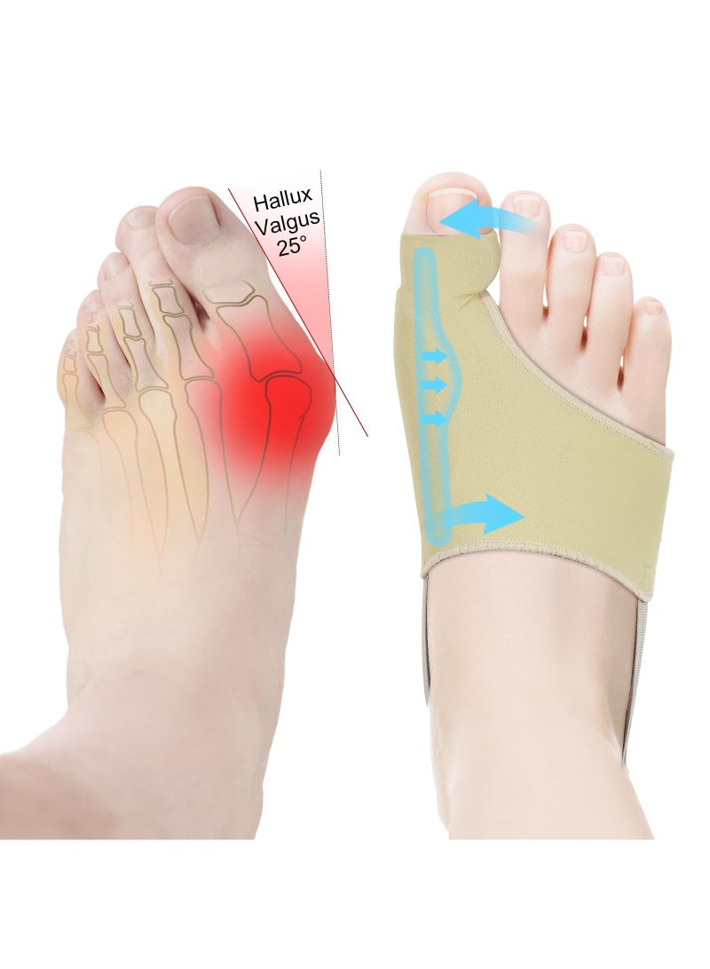 Sweet seven 2 Pairs Upgraded Bunion Corrector for Women & Men - Comfortable & Breathable Toe Corrector Socks for Day/Night Support, Hallux Valgus Pain Relief, Non-Slip Big Toe Straightener (Beige) - Image 2