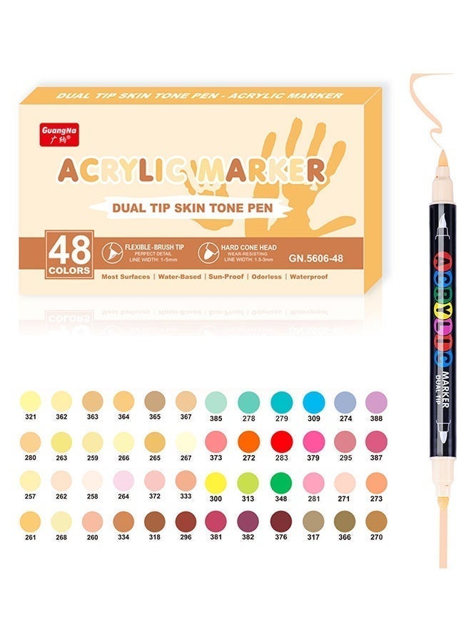GuangNa 48 Colors Dual Tip Acrylic Paint Marker Pens Set, Multifunctional Acrylic Tips, Professional Acrylic Paint Pens for Wood, Canvas, Rock Painting, Glass, DIY Crafts Art Supplies - Image 1