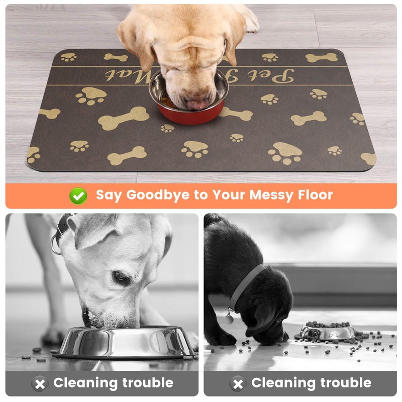 DK177 Pet Feeding Mat-Absorbent Pet Placemat for Food and Water Bowl, with Waterproof Rubber Backing, Quick Dry Water Dispenser Mat for Dog and Cat (20"x12", Brown) - Image 3