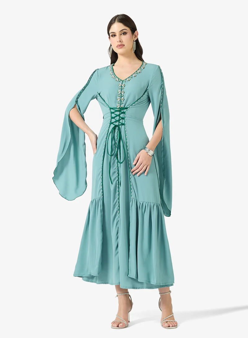 Khizana Embellished Dress With Exaggerated Sleeves