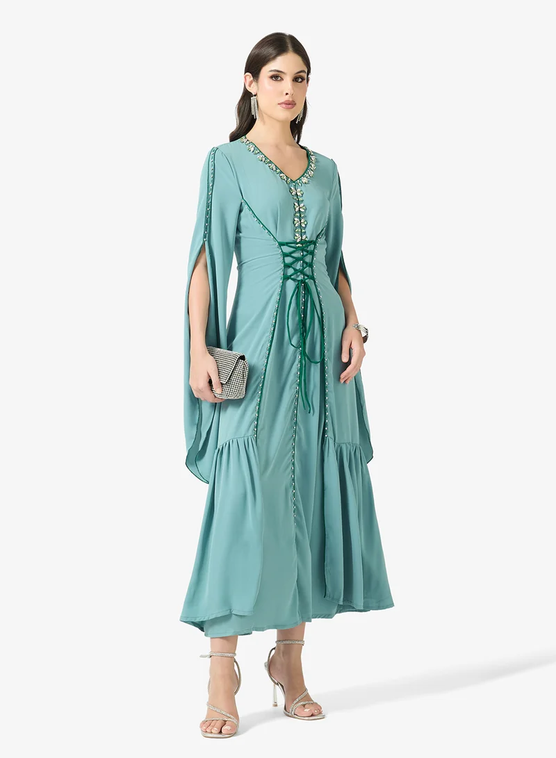 Khizana  Embellished Dress With Exaggerated Sleeves for Women | Best Price UAE