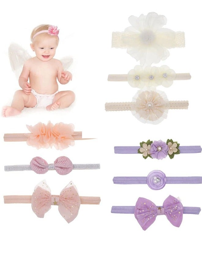 9pcs Baby Girl Headbands with Grosgrain Ribbon Faux Leather Stars Baby Bandana Headband Bow Headband Elastic Soft Wide Headband for Baby Elastic Headband for Newborn - Image 1
