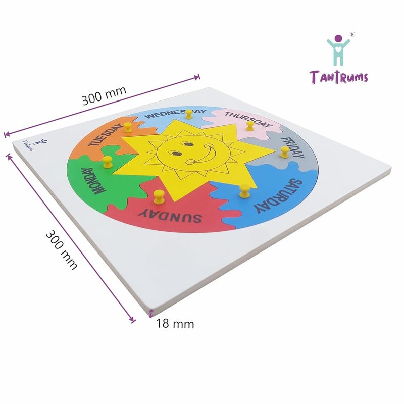 Tantrums Days of The Week Learning Puzzle Board - Wooden Educational Toy with Sun Design for Kids - Image 2
