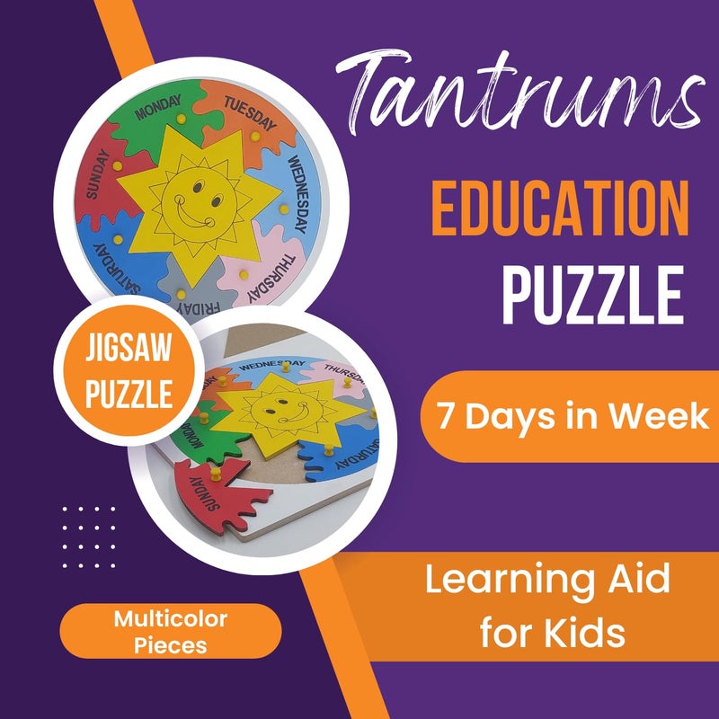 Tantrums Days of The Week Learning Puzzle Board - Wooden Educational Toy with Sun Design for Kids - Image 5