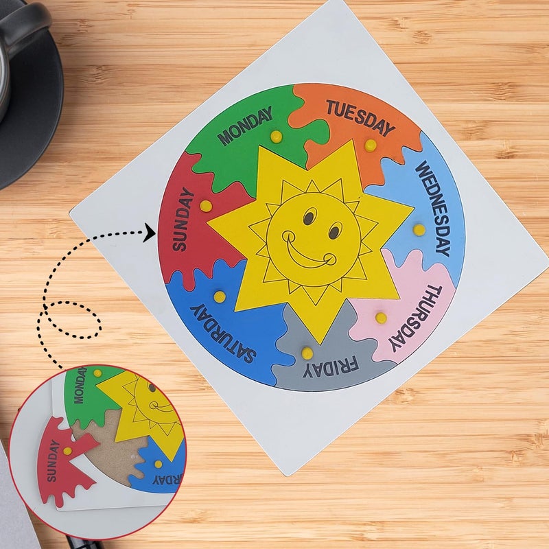 Tantrums Days of The Week Learning Puzzle Board - Wooden Educational Toy with Sun Design for Kids - Image 4