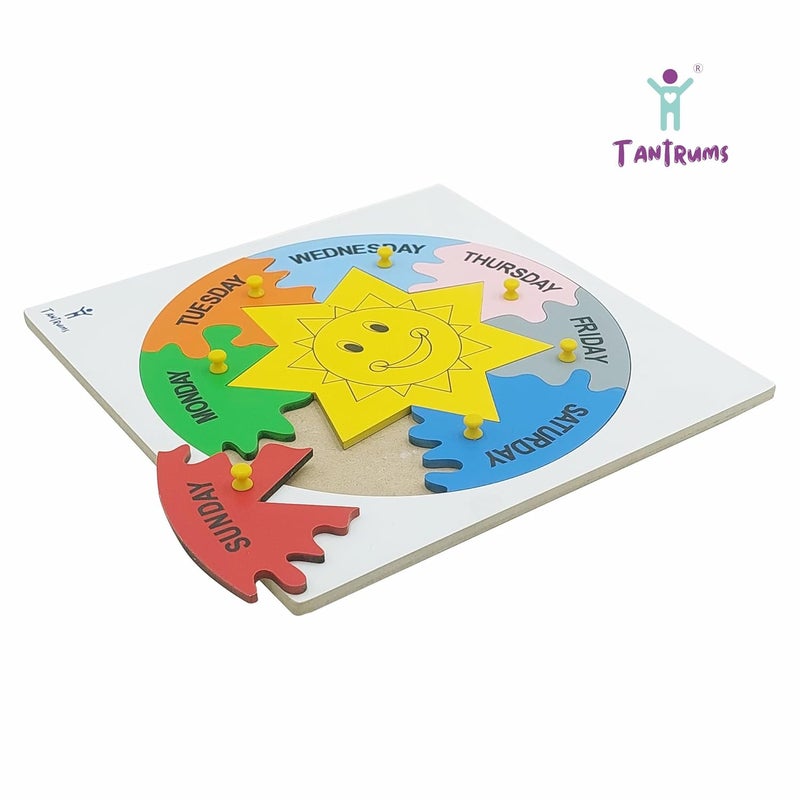 Tantrums Days of The Week Learning Puzzle Board - Wooden Educational Toy with Sun Design for Kids - Image 3
