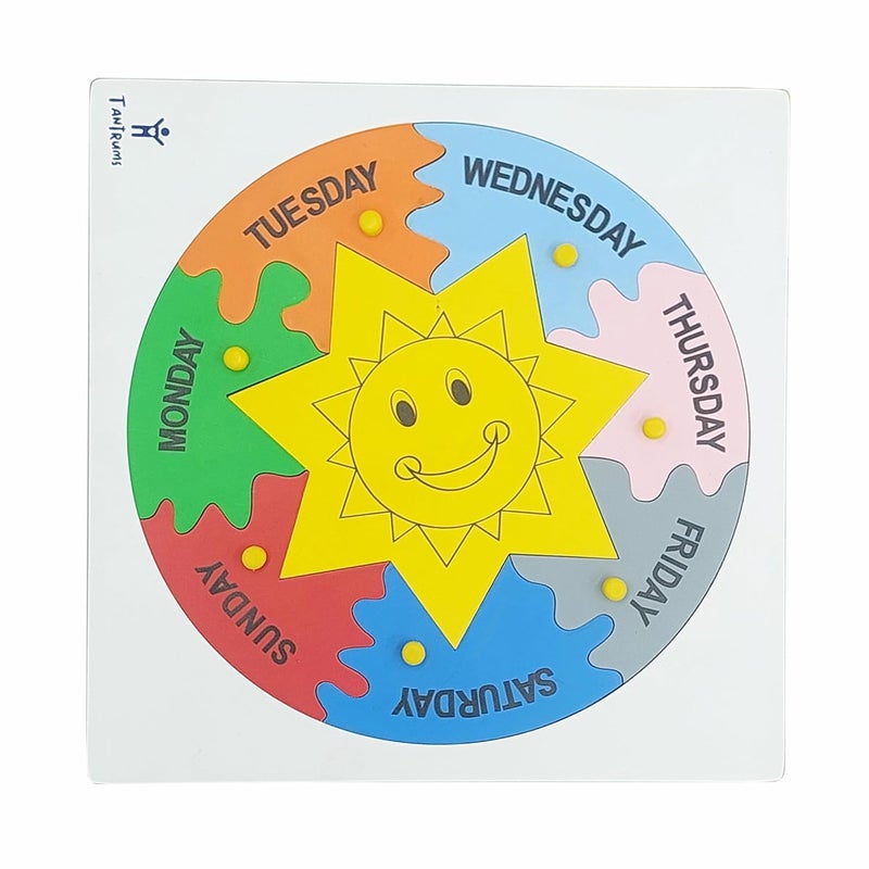 Tantrums Days of The Week Learning Puzzle Board - Wooden Educational Toy with Sun Design for Kids - Image 1