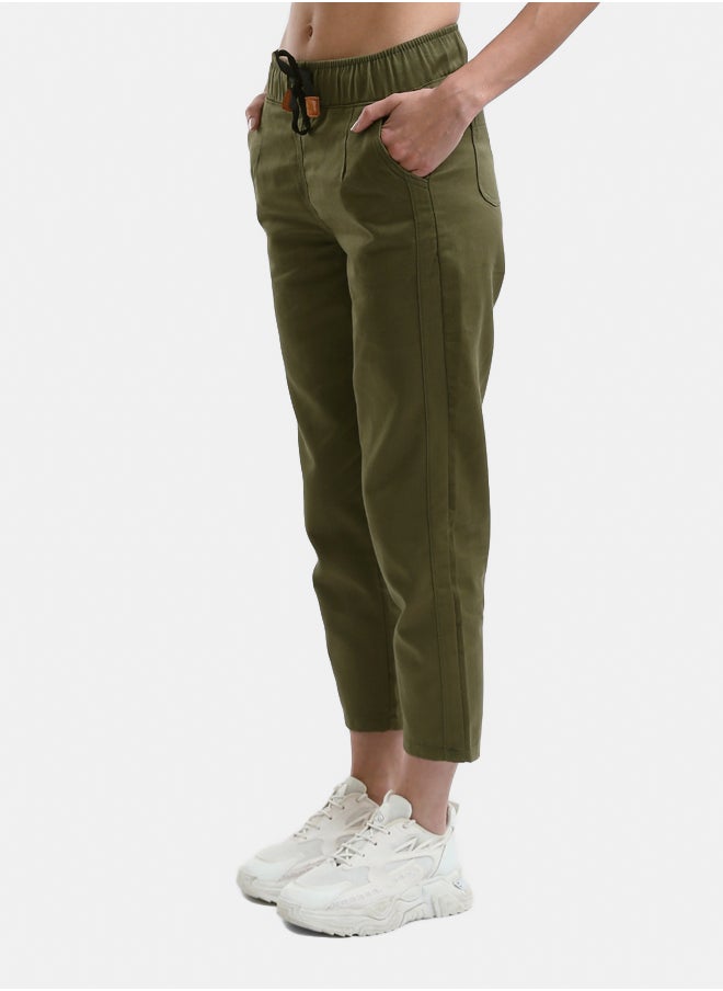 RAVIN - Solid Olive Pants with Elastic Waist - Image 1