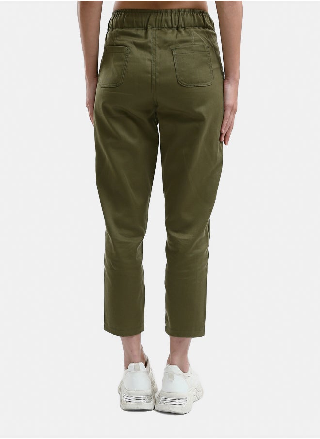 RAVIN - Solid Olive Pants with Elastic Waist - Image 1