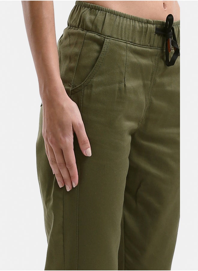 RAVIN - Solid Olive Pants with Elastic Waist - Image 1