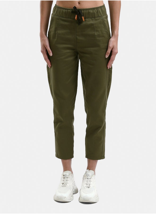 RAVIN - Solid Olive Pants with Elastic Waist - Image 1
