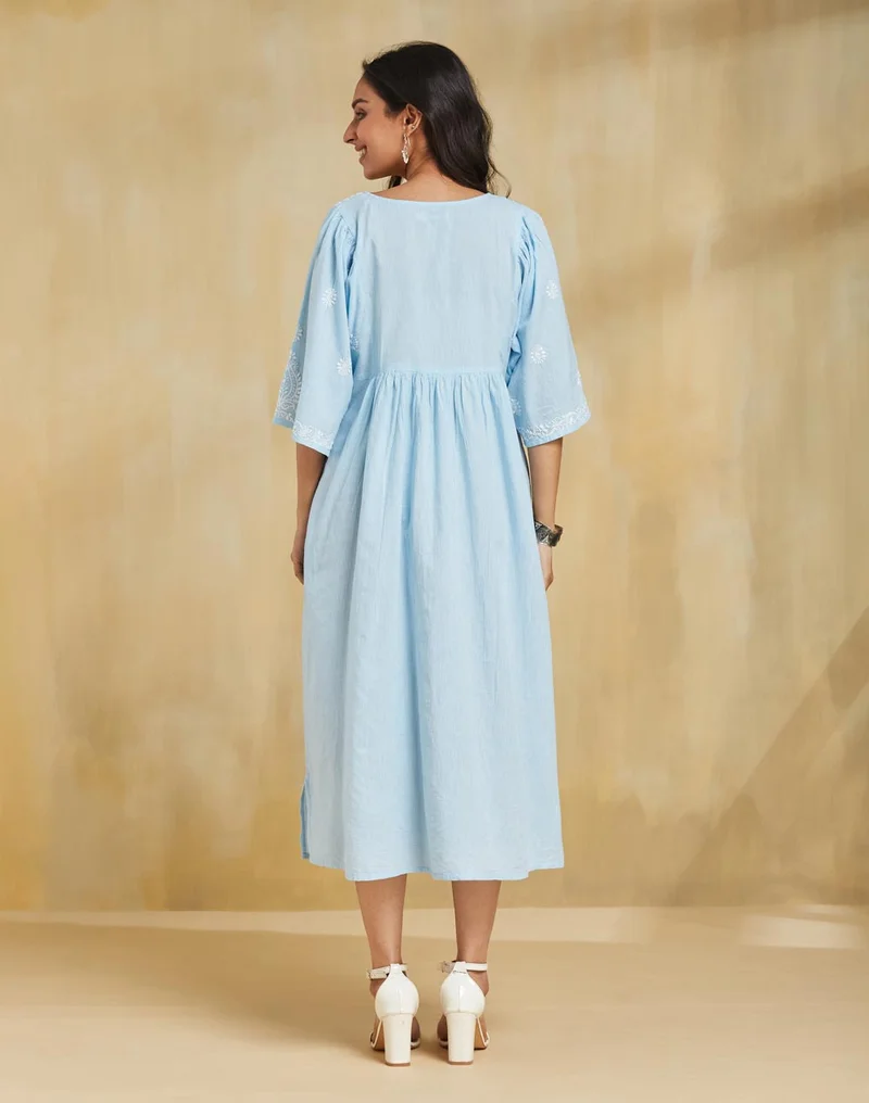 Fabindia Embroidered Cotton Midi Dress