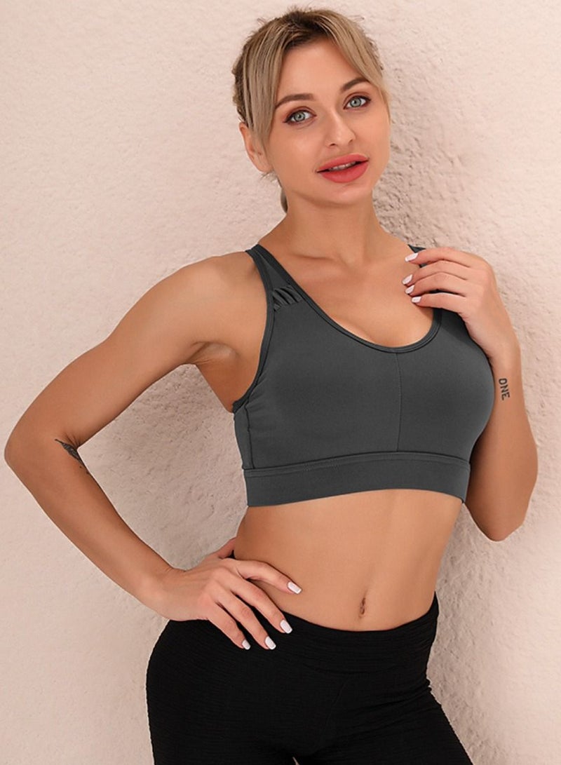 Loquat Women Quick Dry Breathable Yoga Bra Grey - Image 1