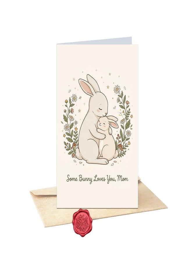 AMI Some Bunny Loves You Mom 5x7 Inch Happy Mother's Day Card with Envelope & Sealing Sticker, Cute Bunny Mom and Baby Greeting Card, Blank Inside Birthday Appreciation Card for Mom - Image 1