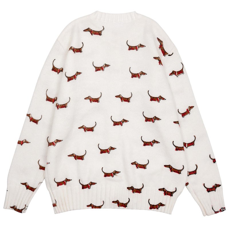 Beopjesk Women's Funny Fall Winter Long Sleeve Animal Dog Lover Button Knit Cardigan Sweater Vintage Knitted Outerwear(Dog-White,M) - Image 2