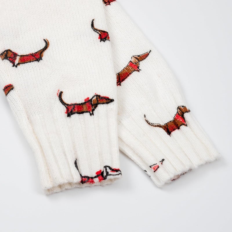 Beopjesk Women's Funny Fall Winter Long Sleeve Animal Dog Lover Button Knit Cardigan Sweater Vintage Knitted Outerwear(Dog-White,M) - Image 5