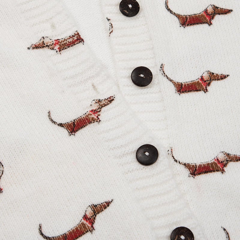 Beopjesk Women's Funny Fall Winter Long Sleeve Animal Dog Lover Button Knit Cardigan Sweater Vintage Knitted Outerwear(Dog-White,M) - Image 4
