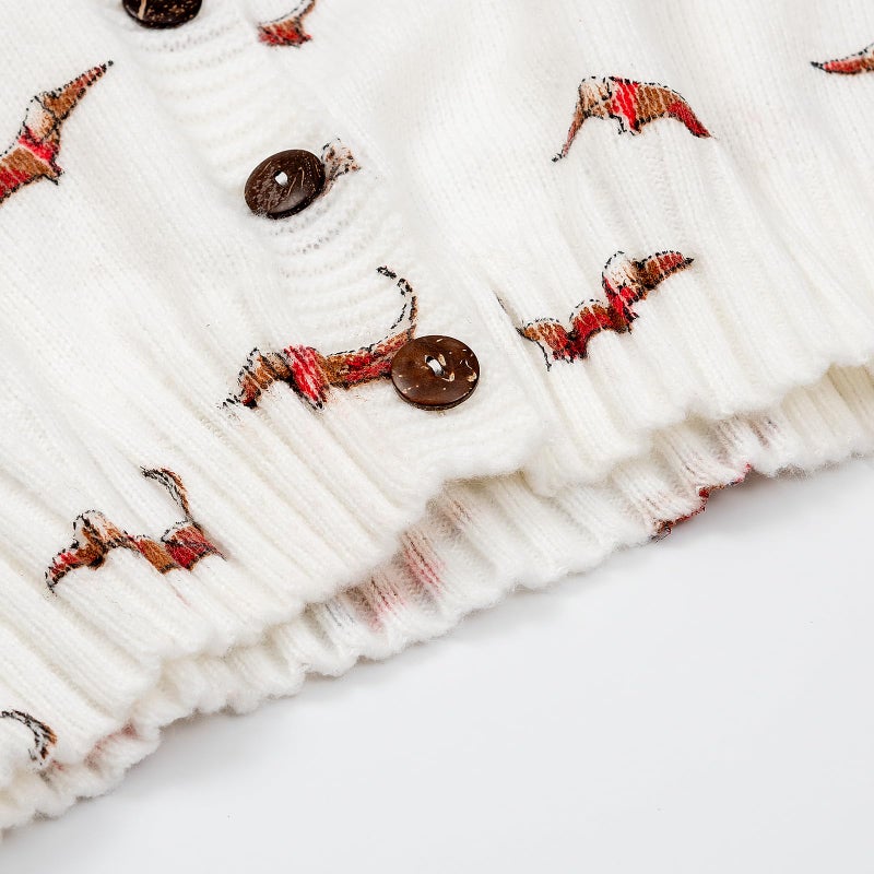 Beopjesk Women's Funny Fall Winter Long Sleeve Animal Dog Lover Button Knit Cardigan Sweater Vintage Knitted Outerwear(Dog-White,M) - Image 3