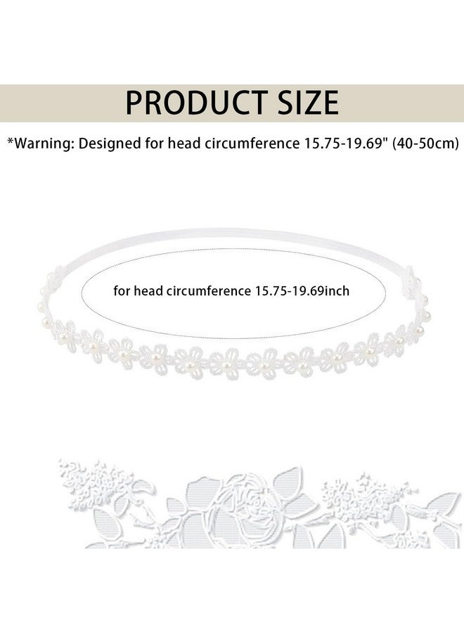 Vovii Adjustable Baptism Headband for Girl, White 15.75 inch Lace Baby Headband Baptism Hair Accessories for Girls, White Newborn Bow Flower Christening Hairband with Pearl for Toddlers Baptism - Image 3