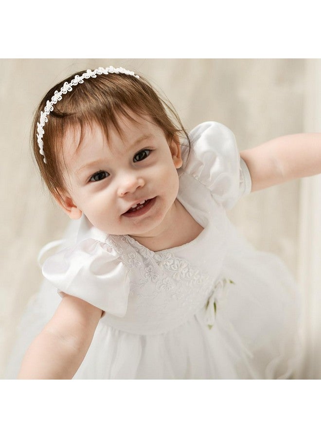 Vovii Adjustable Baptism Headband for Girl, White 15.75 inch Lace Baby Headband Baptism Hair Accessories for Girls, White Newborn Bow Flower Christening Hairband with Pearl for Toddlers Baptism - Image 5