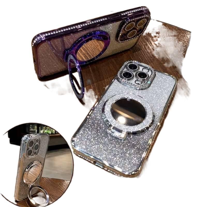 iPhone 14 Plus Case Silicone for iPhone 14 14 Plus 14 Pro 14 Pro Max with Glitter Rhinestone and Makeup Mirror and Kickstand and Full Coverage - Image 5