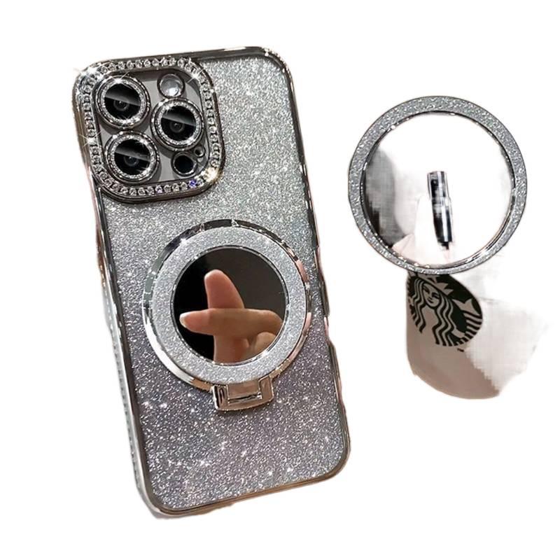 iPhone 14 Plus Case Silicone for iPhone 14 14 Plus 14 Pro 14 Pro Max with Glitter Rhinestone and Makeup Mirror and Kickstand and Full Coverage - Image 4