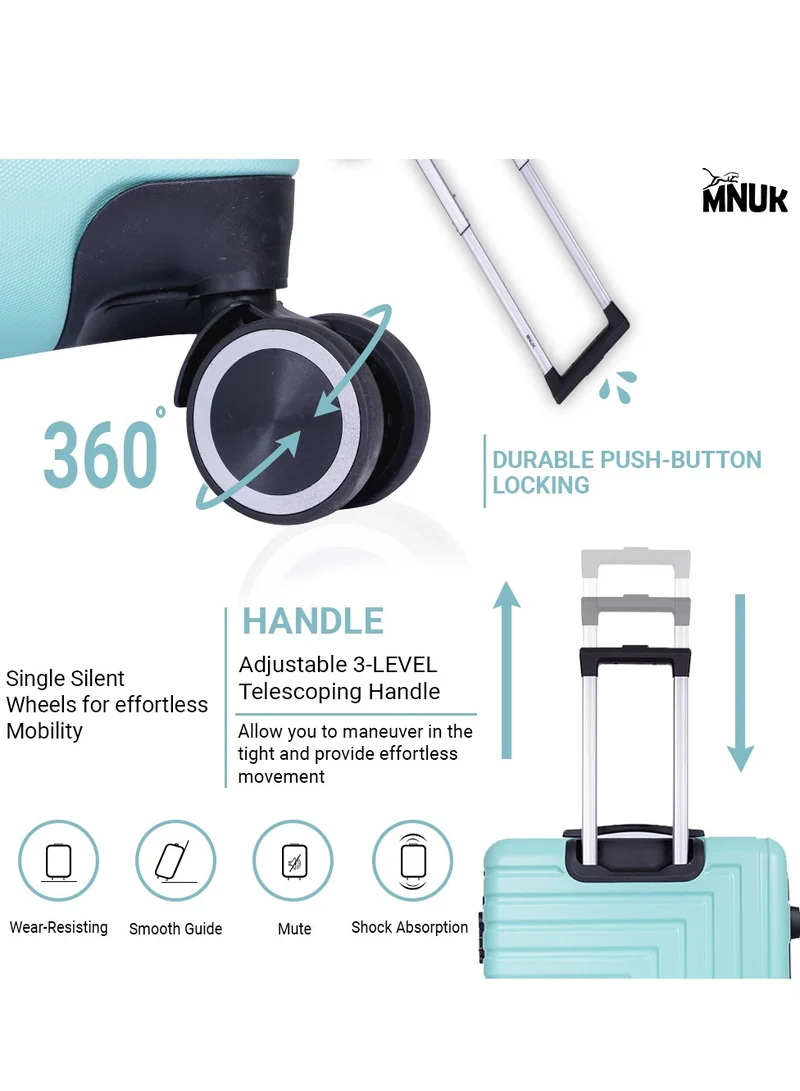 MNUK Pilgrimage Set of 3 Travelling Luggage | Hardside Soft Handle Trolley with TSA Lock |Double 360° 4 Wheeler| Cabin-20 Inch, Medium- 24 Inch, Large-28 Inch| Mint