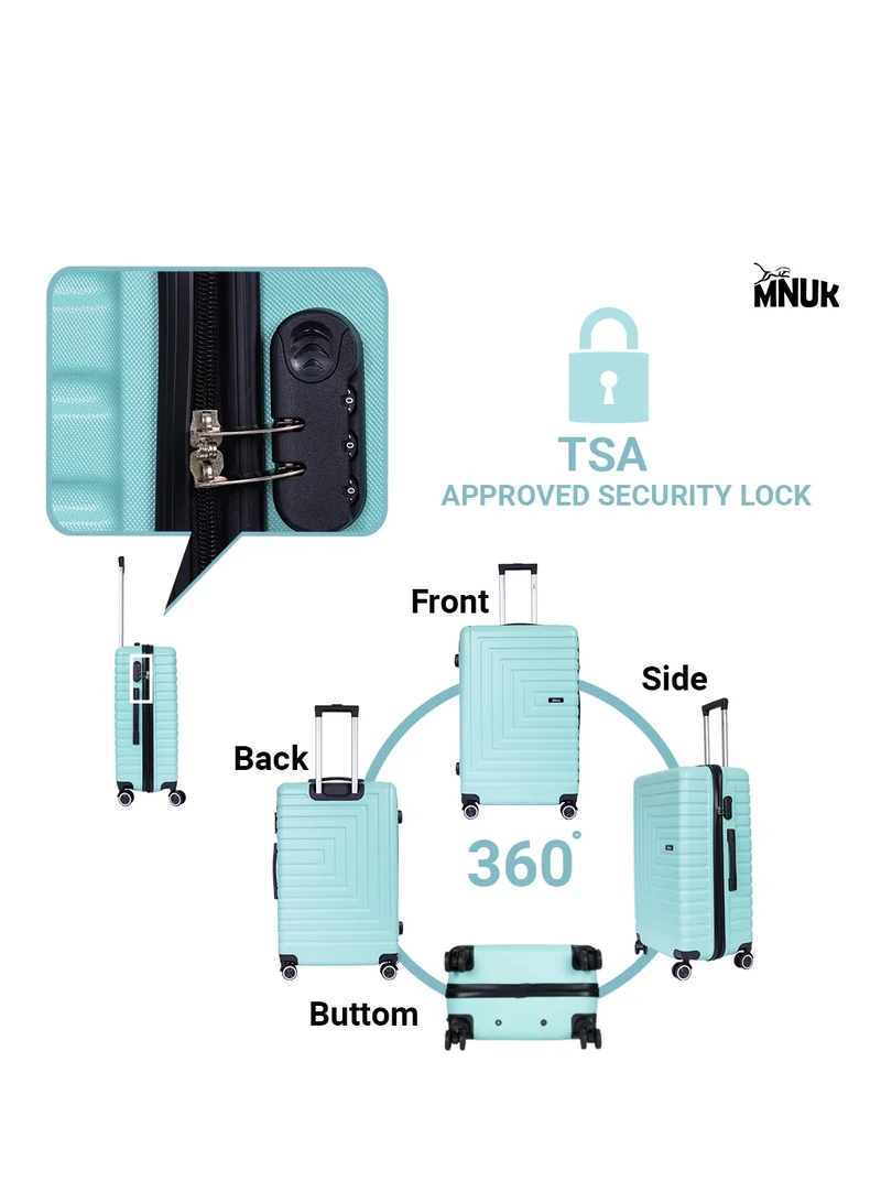 MNUK Pilgrimage Set of 3 Travelling Luggage | Hardside Soft Handle Trolley with TSA Lock |Double 360° 4 Wheeler| Cabin-20 Inch, Medium- 24 Inch, Large-28 Inch| Mint