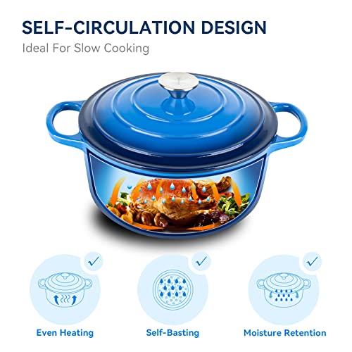 Miereirl 6 Quart Enameled Dutch Oven Pot with Lid, Cast Iron Dutch Oven with Dual Handles for Bread Baking, Cooking, Non-stick Enamel Coated Cookware (Dark Blue) - Image 2