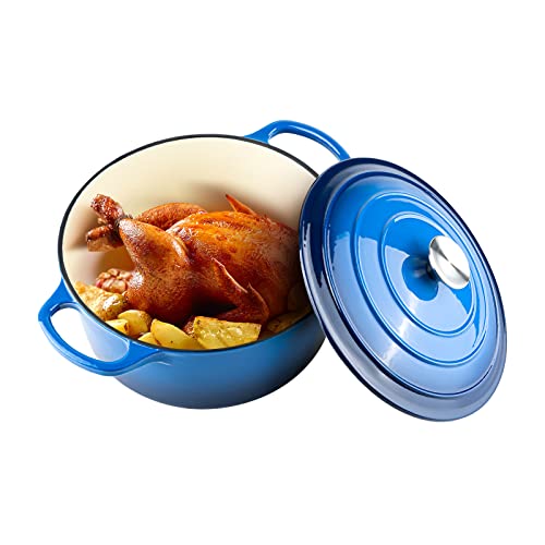 Miereirl 6 Quart Enameled Dutch Oven Pot with Lid, Cast Iron Dutch Oven with Dual Handles for Bread Baking, Cooking, Non-stick Enamel Coated Cookware (Dark Blue) - Image 1