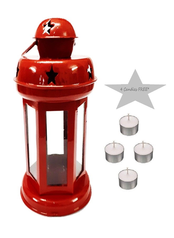 AFTERSTITCH Tea Light Decorative Lantern Lamp with T-Light Candle Wall Hanging Light T-Light Candle Holder Indoor Outdoor Home Balcony Garden Decoration Metal Table Decor Size (15 Cm x 9 Cm) Set of 1 - Image 1
