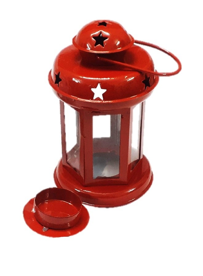 AFTERSTITCH Tea Light Decorative Lantern Lamp with T-Light Candle Wall Hanging Light T-Light Candle Holder Indoor Outdoor Home Balcony Garden Decoration Metal Table Decor Size (15 Cm x 9 Cm) Set of 1 - Image 2