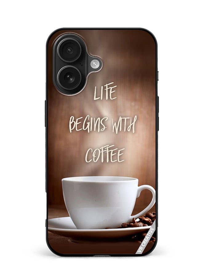 Protective Case Cover For Apple iPhone 16 Plus Life Begins With Coffee Design Multicolour