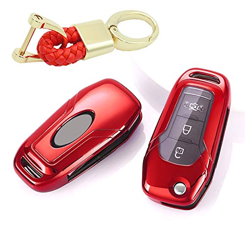 ROYALFOX(TM 2 3 Buttons Soft TPU flip Remote Key Fob case Cover for 2015 2016 2017 2018 2019 Ford F150 F250,Focus 3 Escort Kuga Everest Fiesta Mustang Edge MKV Fusion 2016 Ranger (red) - Image 2
