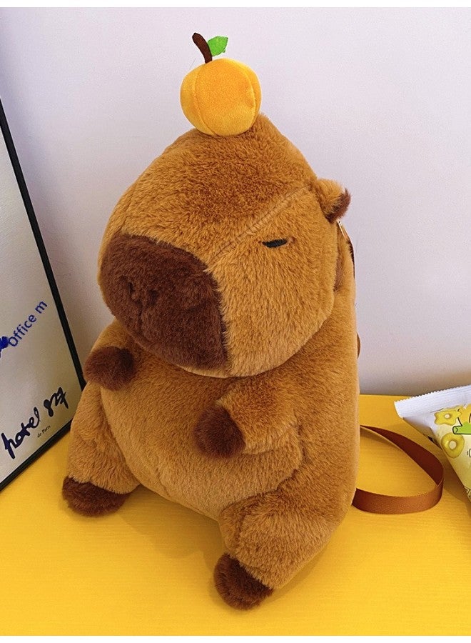 Kapibala Plush Bag Backpack Children's Capybara Bag Cute Animal Doll Backpack Cartoon Doll-Color:Large Brown Webbing Shoulder Strap-Height:Large 37cm - Image 1