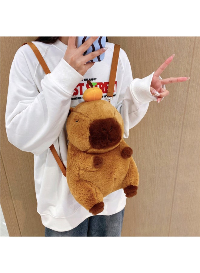 Kapibala Plush Bag Backpack Children's Capybara Bag Cute Animal Doll Backpack Cartoon Doll-Color:Large Brown Webbing Shoulder Strap-Height:Large 37cm - Image 4