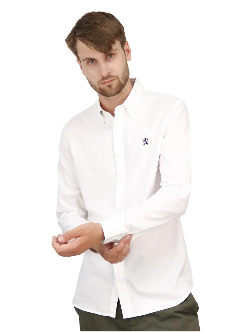 GIORDANO Men's  Shirt with Small Lion Embroidery White