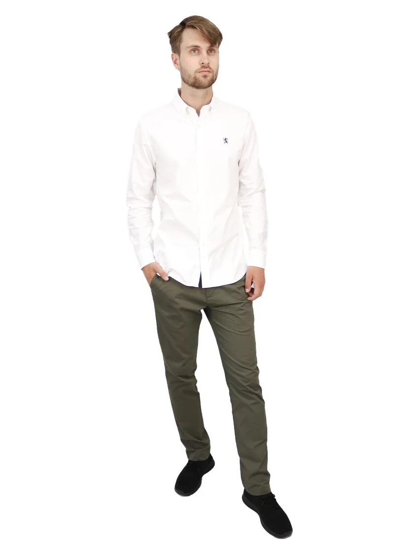GIORDANO Men's  Shirt with Small Lion Embroidery White