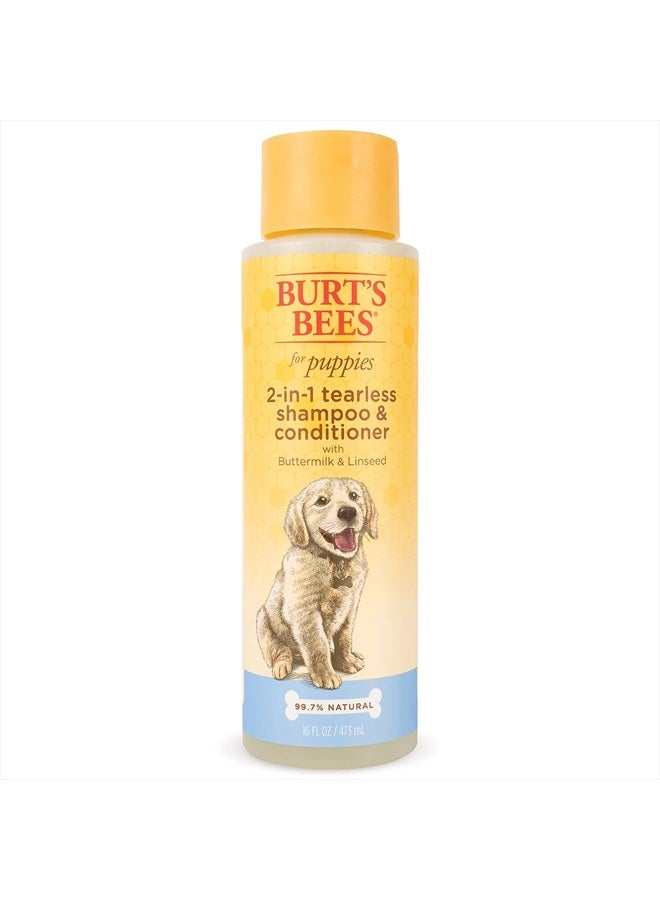 Burt's Bees for Pets Puppies Natural Tearless 2 in 1 Shampoo and Conditioner | Made with Buttermilk and Linseed Oil | Best Tearless Puppy Shampoo for Gentle Skin and Coat | Made in USA, 16 Oz - Image 1